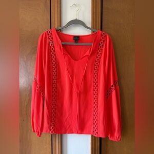 Worthington Bright Red Peasant Blouse with Lace Trim